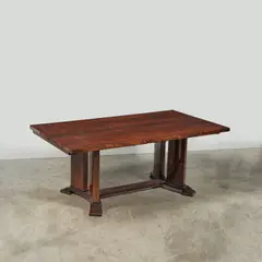 Jules Leleu, Table de salle à manger, A numbered dining table in Brazilian rosewood, walnut, sipo and sycamore by Jules Leleu