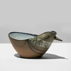Jacques Innocenti, Coupe zoomorphe, A signed zoomorphic coupe in partially glazed and engobed red-clay by Jacques Innocenti circa 1950