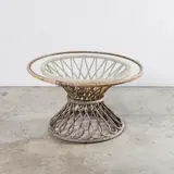 Louis Sognot, Rare table circulaire, A rare circular table in rattan and glass designed by Louis Sognot and executed by Établissements Chevalier circa 1955