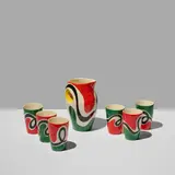 Roland Brice, Service à boisson, A signed drink service comprising a pitcher and six goblets in glazed ceramic by Roland Brice circa 1950