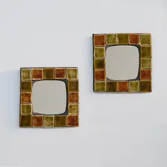Mithé Espelt, Paire de miroirs Carreaux, A pair of mirrors in glazed earthenware and mirrored glass by Mithé Espelt circa 1960