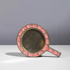 Mithé Espelt, Face à main, A hand mirror in glazed earthenware and mirrored glass by Mithé Espelt circa 1960