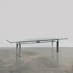 Carlo Scarpa, Table Doge, A 'Doge' table in brushed steel and glass designed by Carlo Scarpa in 1968 and edited by Studio Simon for Dino Gavina