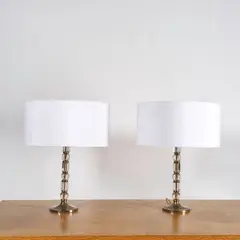 Paire de lampes de table by Travail Français, A pair of French table lamps in brass, gilt metal and acrylic glass made circa 1970, sold Apr 2026