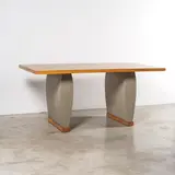 Olivier Gagnère, Table, A table in partially gouge-carved oak and leather designed by Olivier Gagnère circa 1995 and edited by Néotù