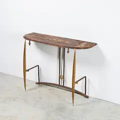Jean-Jacques Argueyrolles, Console, A monogrammed and dated console table in partially gold-leafed patinated wrought-iron and iron sheet by Jean-Jacques Argueyrolles in 1996