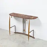 Jean-Jacques Argueyrolles, Console, A monogrammed and dated console table in partially gold-leafed patinated wrought-iron and iron sheet by Jean-Jacques Argueyrolles in 1996