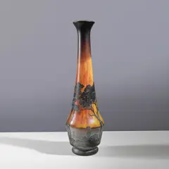 Daum Nancy, Important vase, A signed vase in acid-etched multilayered glass with a rotating lakeside landscape decoration by Daum Nancy