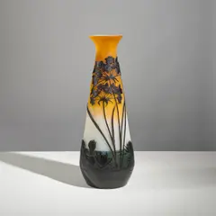 Vase de forme balustre by Établissements Gallé, A signed baluster-shaped vase in acid-etched multilayered glass with a rotating marsh flora decoration by Établissements, sold Apr 2026