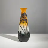 Établissements Gallé, Vase de forme balustre, A signed baluster-shaped vase in acid-etched multilayered glass with a rotating marsh flora decoration by Établissements Gallé
