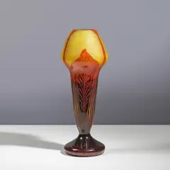 Le Verre Français, Vase Feuilles de tabac, A signed 'Feuilles de tabac' vase in acid-etched multilayered glass by Le Verre Français circa 1923