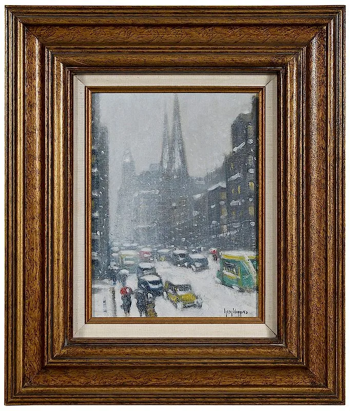 St. Patrick's Cathedral, Winter by Guy Carleton Wiggins, oil on canvasboard, sold May 2019