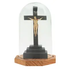 Crucifijo, MÉXICO, SIGLO XIX, Talla en hueso con detalles entintados y cruz de madera