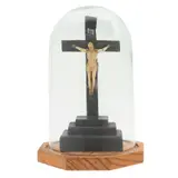 Crucifijo, MÉXICO, SIGLO XIX, Talla en hueso con detalles entintados y cruz de madera