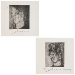 Cabeza I y Cabeza II by Jose Luis Cuevas, 1987, Grabados 913 / 1000 y 500 / 1000, sold Jul 2026