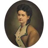 Retrato de Manuela Gutiérrez de Estrada, MÉXICO, CA., 1900, Fotografía intervenida montada sobre madera