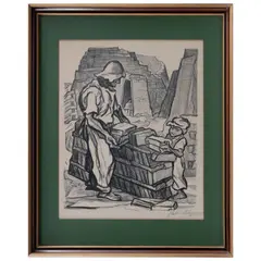 Pablo O'Higgins, Ladrillero y su hijo, 1945, Litografía sin número de tiraje