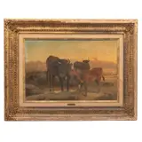 George William Horlor, ESCENA CON VACAS, Óleo sobre tela