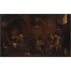 Escena de Taberna, FLANDES, SIGLO XVIII, Óleo sobre tela
