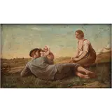 Virginie Demont-Breton, ESCENA FAMILIAR CAMPESTRE, Óleo sobre tabla