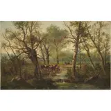 Arthur-pierre Morel, ESCENA DE BOSQUE CON VACAS, Óleo sobre tela