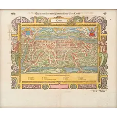 Sebastian Münster, DIE ABCONTRAFACTUR DER SCHÖNEN UND EDLEN STATT TOURS, Grabado coloreado, 27 x 33 cm