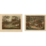 Richard Gilson Reeve, FOX HUNTING PLATES 1 & 3, Grabados al aguatinta coloreados, 28 x 37.5 cm