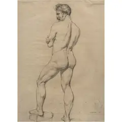Constant Lorichon, ESTUDIO DESNUDO MASCULINO, Grafito sobre papel de algodón