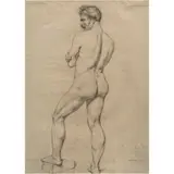 Constant Lorichon, ESTUDIO DESNUDO MASCULINO, Grafito sobre papel de algodón