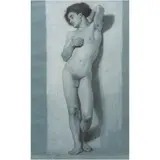 Estudio de Desnudo Masculino, EUROPA, SIGLO XIX, Carboncillo sobre papel