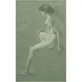 Estudio de Desnudo Masculino, EUROPA, SIGLO XIX, Carboncillo sobre papel