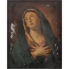 Virgen Dolorosa, EUROPA, SIGLO XIX, Óleo sobre lámina de cobre