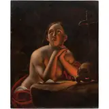 Magdalena Penitente, EUROPA, SIGLO XIX, Óleo sobre lámina de zinc