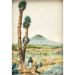 Severo Amador, VISTA DE LA PIRÁMIDE DE CHOLULA, Acuarela sobre papel