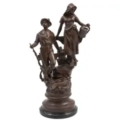 Campesinos, FRANCIA, SIGLO XX, Bronce, patinado en color marrón; con base de mármol negro