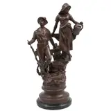 Campesinos, FRANCIA, SIGLO XX, Bronce, patinado en color marrón; con base de mármol negro