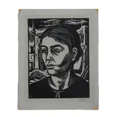 Feliciano Peña, "MUJER", Grabado en madera, 24.3 x 18.8 cm