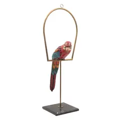 Guacamaya, MÉXICO, SIGLO XX, Cerámica policromada, soporte de latón y base de mármol negro