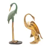 Garza y Cisne, SIGLO XX, Bronce, acabado dorado y tono verde; uno con base de mármol negro
