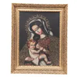 la Virgen de la Leche, ESCUELA CUZQUEÑA, SIGLO XX, Óleo sobre tela adherido a tablero