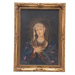 Virgen de la Soledad, ESCUELA CUZQUEÑA, SIGLO XX, Óleo sobre tela adherido a tablero