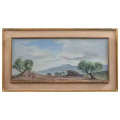 Luis Acosta Gutiérrez, Pirules y montaña, 1967, Óleo sobre papel sobre triplay