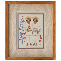 Carlos Mérida, Huicholes - Estado de Nayarit, de la carpeta Trajes regionales mexicanos, 1945, Serigrafía sin número de tiraje