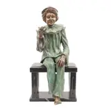 Pierrot, SIGLO XX, Bronce, patinado en color verde y oro; con base de mármol negro