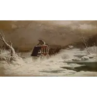 Lemuel M. Wiles, Stagecoach on a Snowy Evening, Oil on canvas