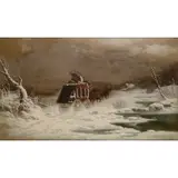 Lemuel M. Wiles, Stagecoach on a Snowy Evening, Oil on canvas
