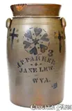 J. P. Parker, Fine and Scarce J.P. PARKER / JANE LEW / W VA. Three-Gallon Stoneware Churn, circa 1870, Stoneware