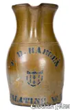T.D. Harden, Rare T.D. HARDEN / PALATINE. W. VA Stoneware Pitcher w/ Stenciled Cobalt Shield Decoration, circa 1875, Stoneware
