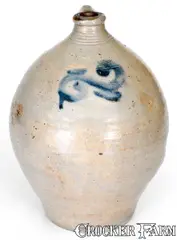 Rare C. CROLIUS / STONEWARE / MANUFACTURER / Manhattan-Wells / NEW-YORK Watchspring Jug by C. Crolius Stoneware, circa 1815, Stoneware, sold Aug 2020
