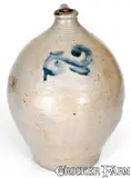 C. Crolius Stoneware, Rare C. CROLIUS / STONEWARE / MANUFACTURER / Manhattan-Wells / NEW-YORK Watchspring Jug, circa 1815, Stoneware